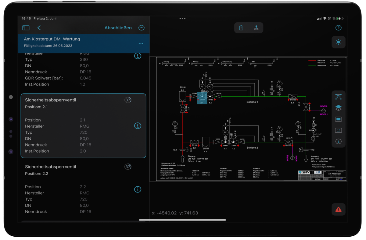 K3V APP – CAD-Modus: R&I-Fließbild (iPad)