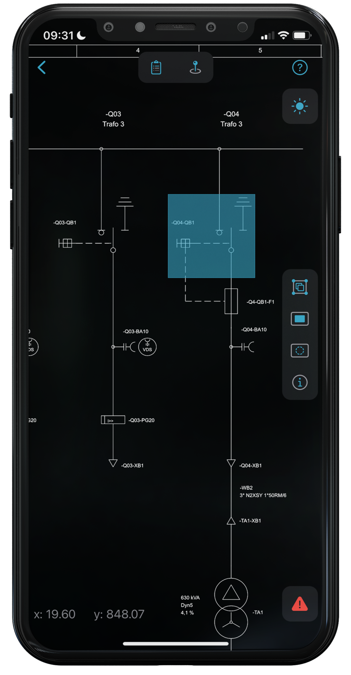 K3V APP – CAD-Modus: R&I-Fließbild (iPhone
